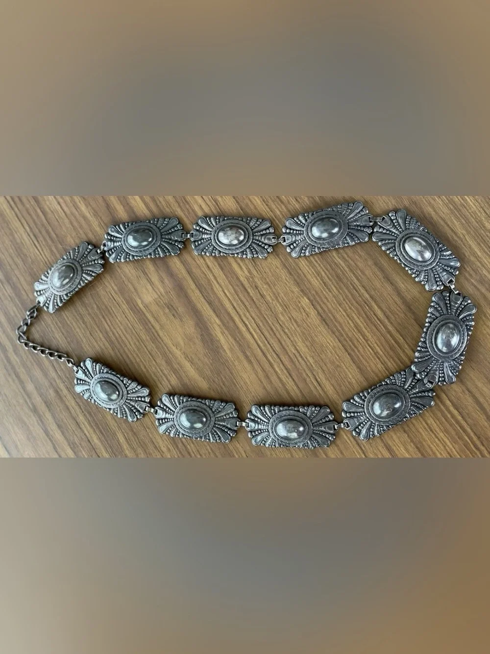 ESCADA Women’s Gun Metal Vintage Ornate Concho Belt Made in Spain HEAVY!!